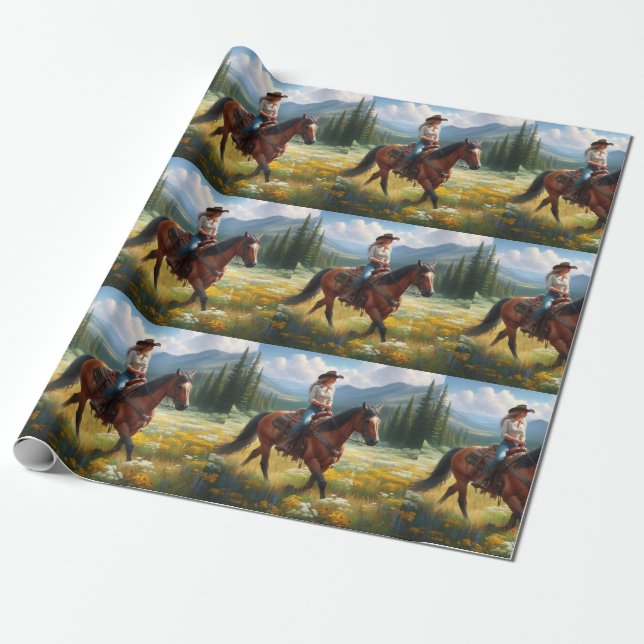 Papel De Regalo La gallina occidental montando caballo (Desenrollado)