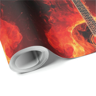 Papel De Regalo La guitarra ardiente, naranja flamea a la banda de