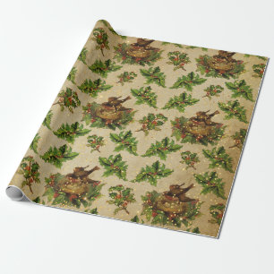 Papel De Regalo La jerarquía del pájaro verde del navidad antiguo