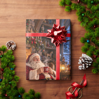 Papel De Regalo La mañana después de Papá Noel y renos de Navidad