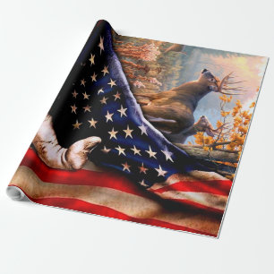 Papel De Regalo La manta de la bandera norteamericana del ciervo,