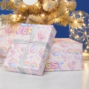 Papel De Regalo La Mejor Mamá del Mundo Patrón Kawaii Pastel Con
