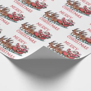 Papel De Regalo La moda Feliz Navidad Santa Sleigh Reindeer