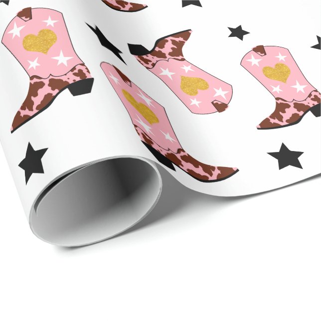 Papel De Regalo La moderna chica lechera rosa occidental se jacta  (Esquina del rollo)