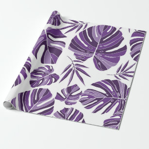 Papel De Regalo La monstera violeta tropical deja un patrón sin fi