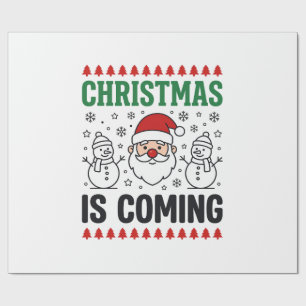 Papel De Regalo La Navidad Está Llegando Diseño de Santa Claus Mue
