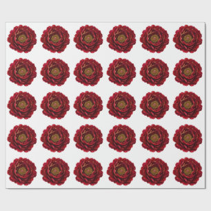 Papel De Regalo La Peonía Rubí Dorado Botánica de Lujo Roja y Do