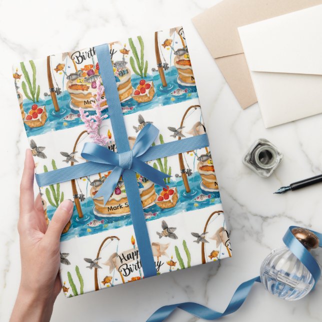 Papel De Regalo La pesca con temática de cumpleaños enganchada a l (Regalar)