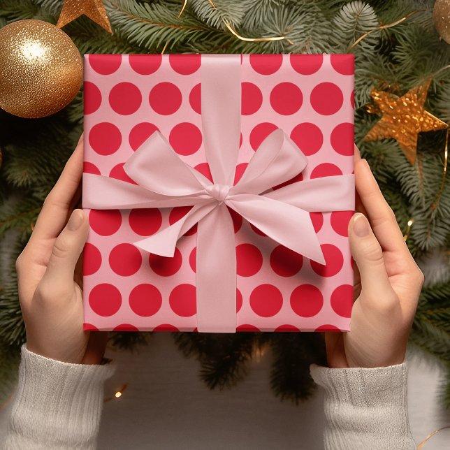 Papel De Regalo La polka roja moderna deja a los Navidades envolvi (Subido por el creador)