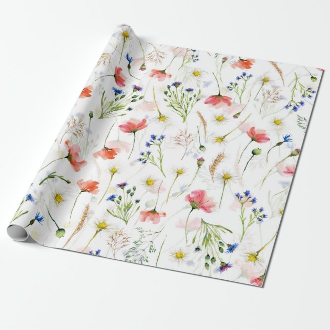 Papel De Regalo La pradera de flores silvestres escandinavas (Desenrollado)