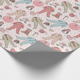 Papel De Regalo La primera Navidad personalizada de un bebé rosado