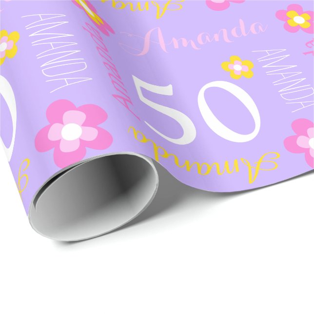 Papel De Regalo La púrpura conocida personalizada florece el (Esquina del rollo)