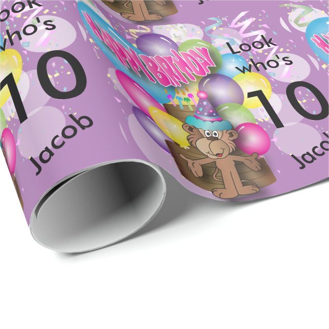 Papel De Regalo La púrpura linda del mono del globo embroma (Esquina del rollo)