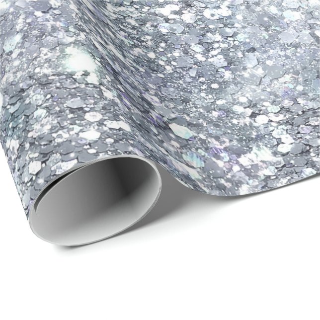 Papel De Regalo La Purpurina de plata Glam Bling Trend Elegante Re (Esquina del rollo)