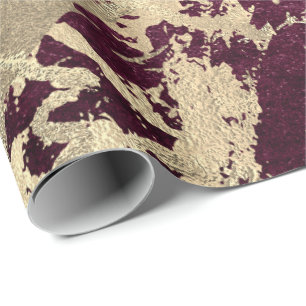 Papel De Regalo La remolacha de Borgoña Molten Gold Marble brillan
