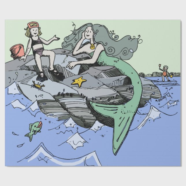 Papel De Regalo La sirena costera lindo personalizado playa arte i (Superficie plana)