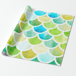 Papel De Regalo La sirena escala. Balanzas de peces acuarela. Suma