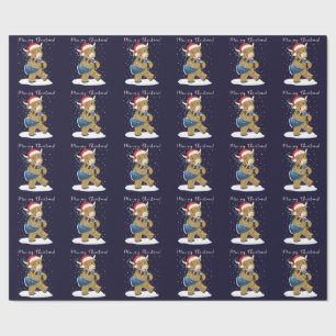 Papel De Regalo La vaca escocesa juega a los Navidades Bagpipes