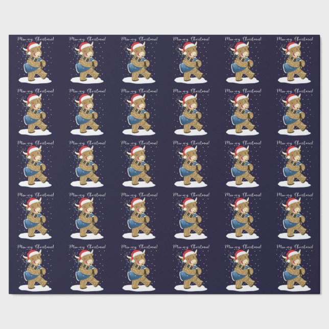 Papel De Regalo La vaca escocesa juega a los Navidades Bagpipes (Costura)