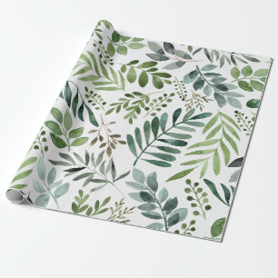 Papel De Regalo La vegetación botánica deja la acuarela 