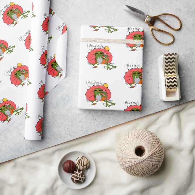 Papel De Regalo La vida es una rana Personalizado de playa con par (Artesanía)