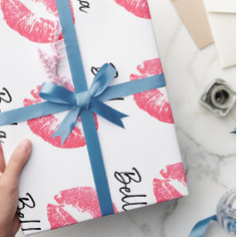 Papel De Regalo Labial rosa impresión de labios negro blanco lindo