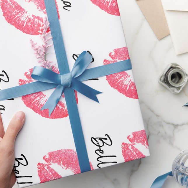 Papel De Regalo Labial rosa impresión de labios negro blanco lindo (Subido por el creador)