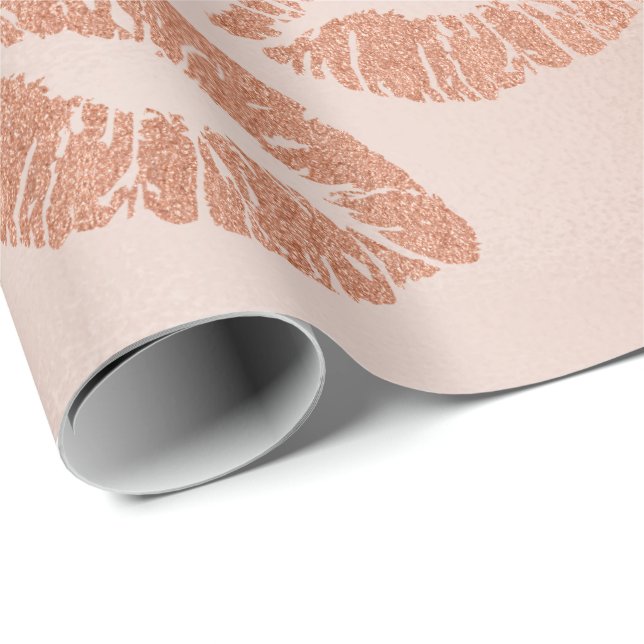 Papel De Regalo Labios de besos de vidrio maquillan tinta de oro d (Esquina del rollo)