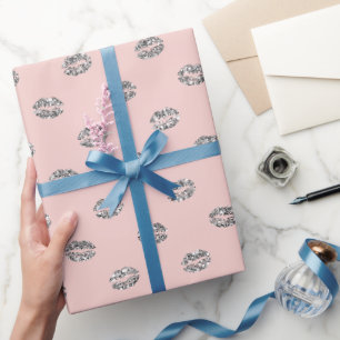 Papel De Regalo Labios de brillo plateado rosa XOXO Cumpleaños