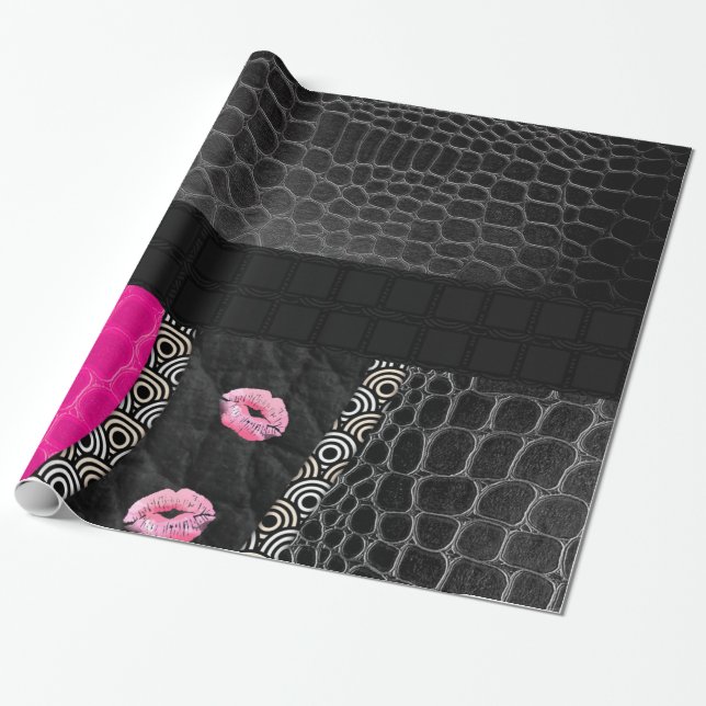 Papel De Regalo Labios de cuero de las rosas fuertes (Desenrollado)