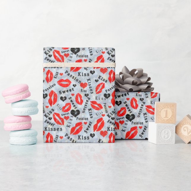 Papel De Regalo Labios, huellas de lápiz labial, besos. (Baby Shower)