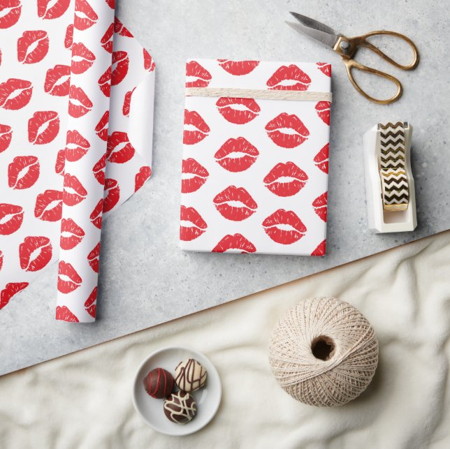 Papel De Regalo Labios Rojos, Labios Rojos, Beso, Patrón De Labios (Artesanía)