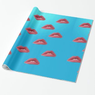 Papel De Regalo Labios y fondo azul