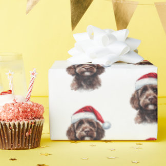Papel De Regalo Labradoodle con Santa Hat