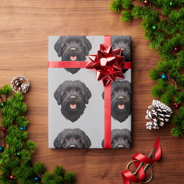Papel De Regalo Labradoodle Perro Negro (Regalo de vacaciones)