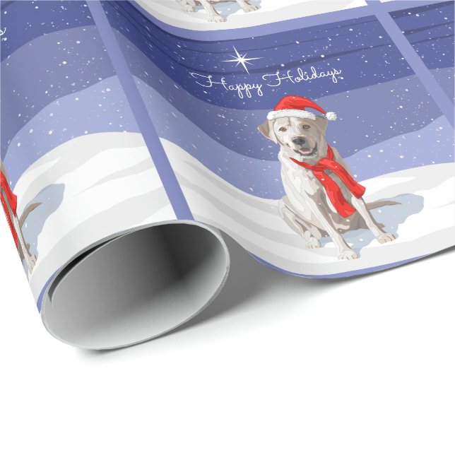 Papel De Regalo Labrador amarillo blanco recuperado en Santa Hat (Esquina del rollo)