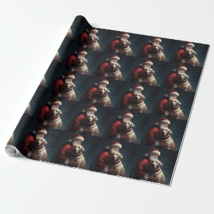 Papel De Regalo Labrador con Santa Claus Navideño Festivo