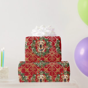 Papel De Regalo Labrador de Navidad sobre fondo de copo de nieve r