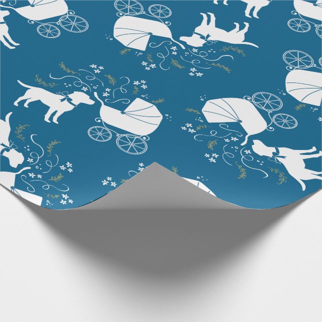 Papel De Regalo Labrador Dog Baby Shower Blue Boy Lab (Esquina)
