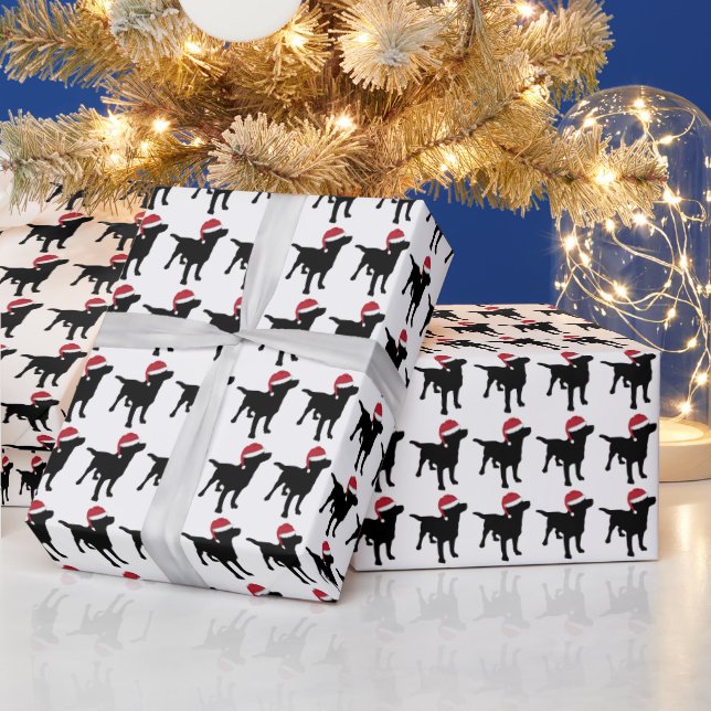 Papel De Regalo Labrador Negro En Navidades De Santa Hat (Vacaciones)