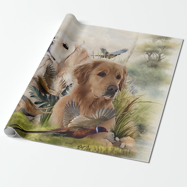 Papel De Regalo Labrador recuperadores con faisán, arte (Desenrollado)