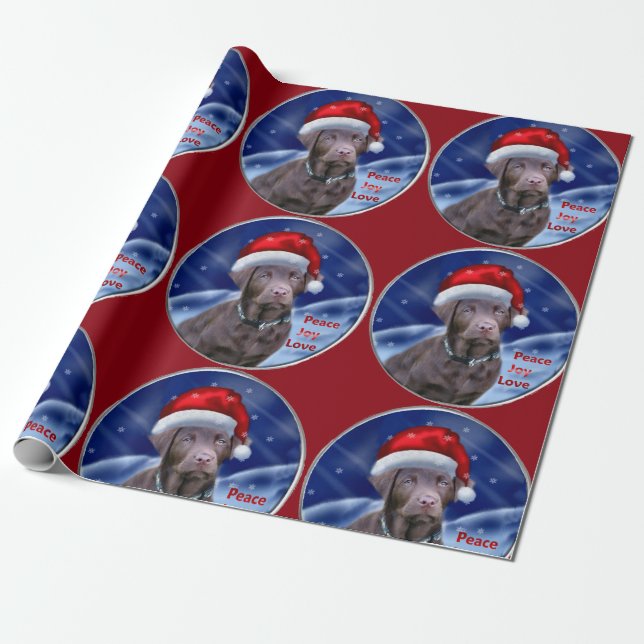 Papel De Regalo Labrador Retriever de chocolate Navidad (Desenrollado)