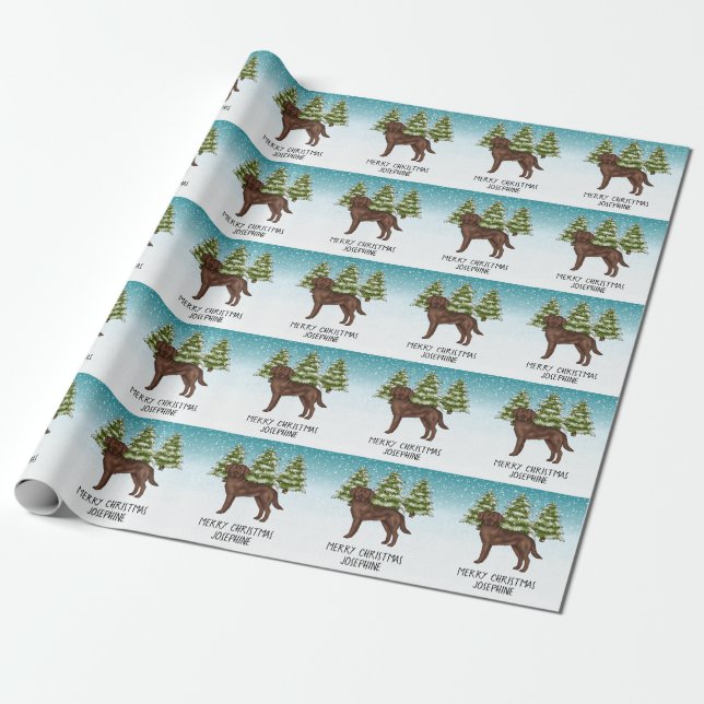 Papel De Regalo Labrador Retriever de chocolate Navidad Texto pers (Desenrollado)