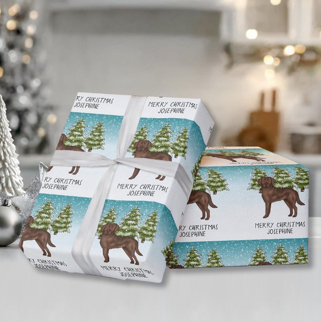 Papel De Regalo Labrador Retriever de chocolate Navidad Texto pers (Subido por el creador)