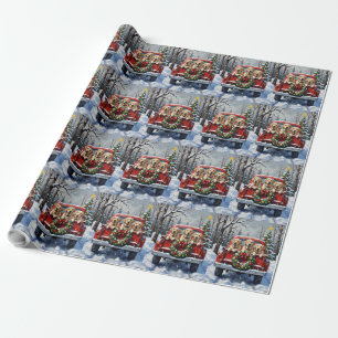 Papel De Regalo Labrador Retriever Navidad Camión Rojo Fiesta
