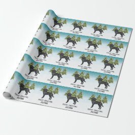 Papel De Regalo Labrador Retriever Negro Bosque Invernal Texto Per