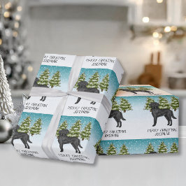 Papel De Regalo Labrador Retriever Negro Bosque Invernal Texto Per