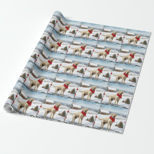 Papel De Regalo Labrador Retriever Perro en Navidad Nieve