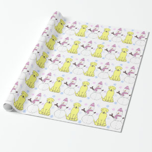 Papel De Regalo Labrador retriever y muñeco de nieve