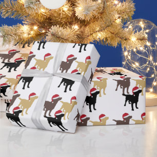 Papel De Regalo Labradores Retriever con sombrero de Santa Navidad